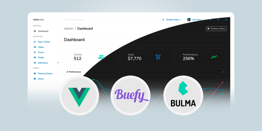 Bulma Vue.js admin dashboard