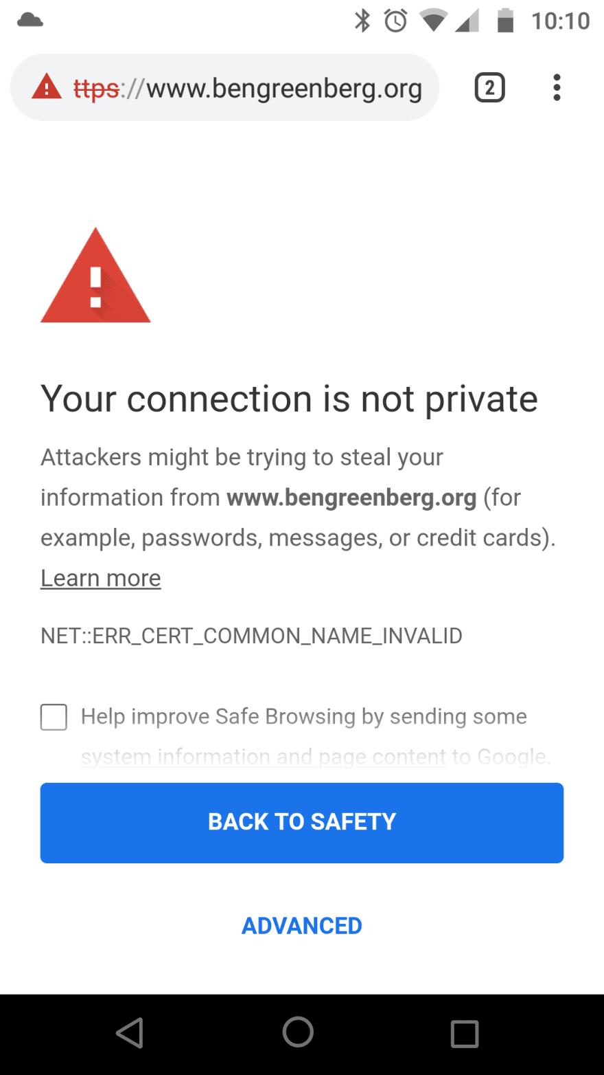 screenshot of https warning
