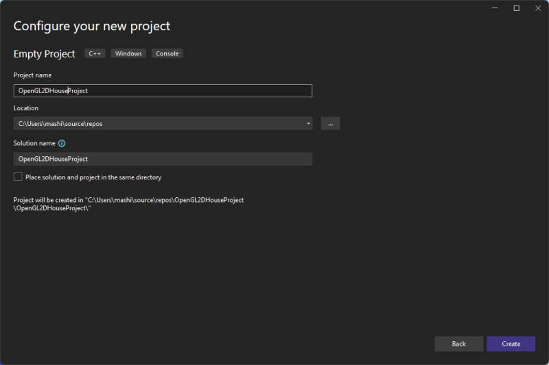 Visual Studio 2022 configure the new project
