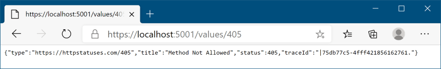 With the middleware in place, method not found causes a ProblemDetails response