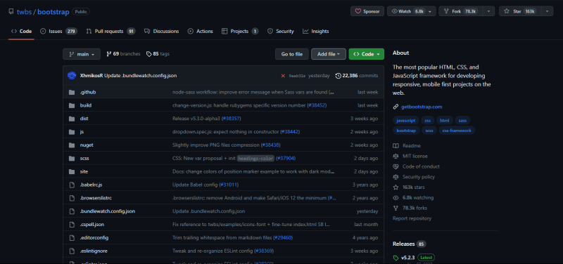 Bootstrap GitHub Repository snapshot