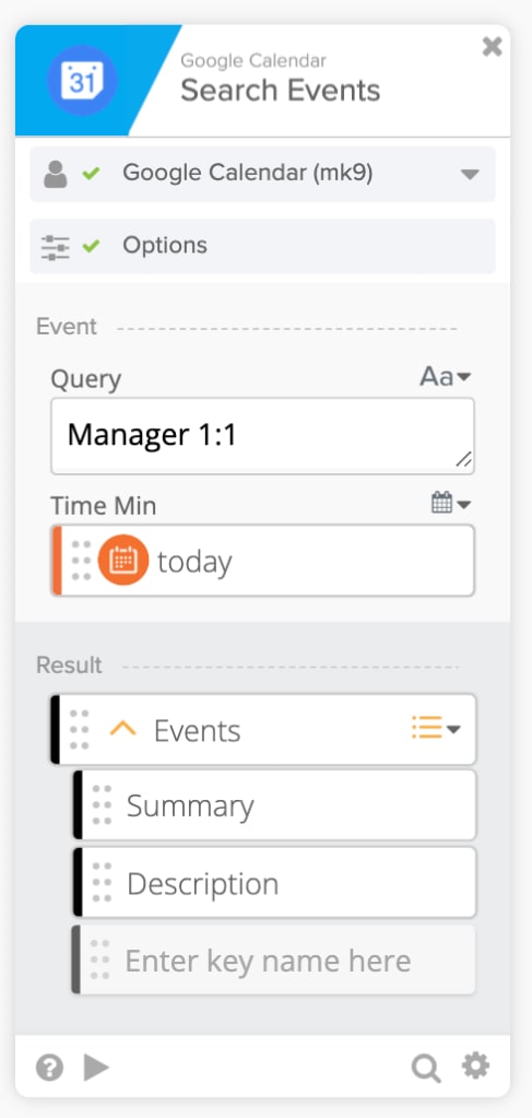 Searching a calendar with Google Calendar – Search Events card