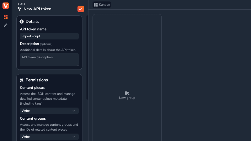 Creating a new API token in Vrite