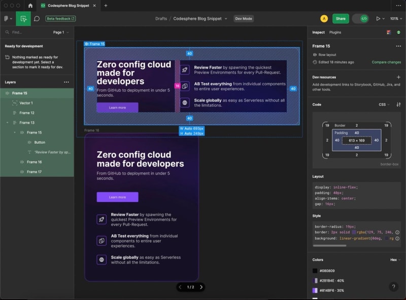 How to create reusable HTML snippets for Ghost.io using Figma Dev Mode