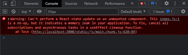 Can't perform a React state update on an unmounted component. This is a no-op, but it indicates a memory leak in your application. To fix, cancel all subscriptions and asynchronous tasks in a useEffect cleanup function.
