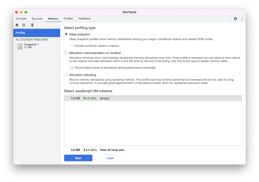 Taking a snapshot with Chrome DevTools