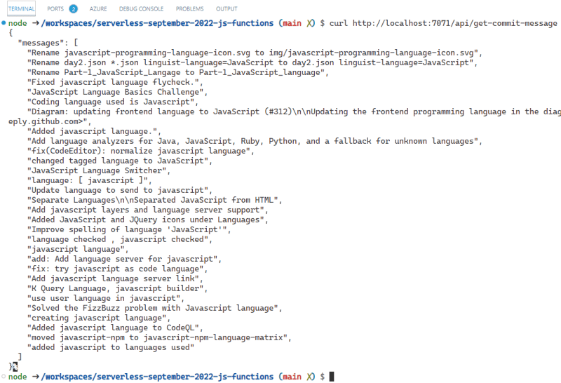 A series of commit messages from the GitHub Search API