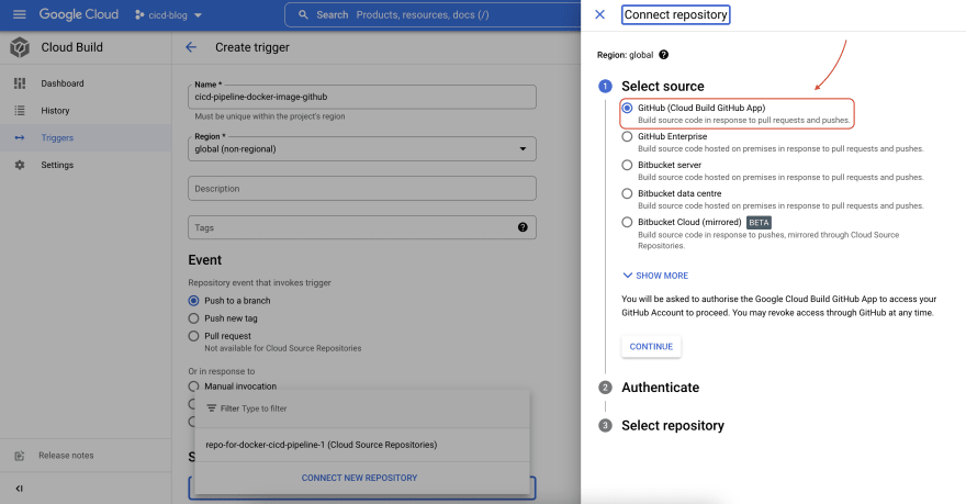 GCP CI/CD pipeline using Code Build, Docker, and Github. Attaching Github repository to Cloud Build pt2