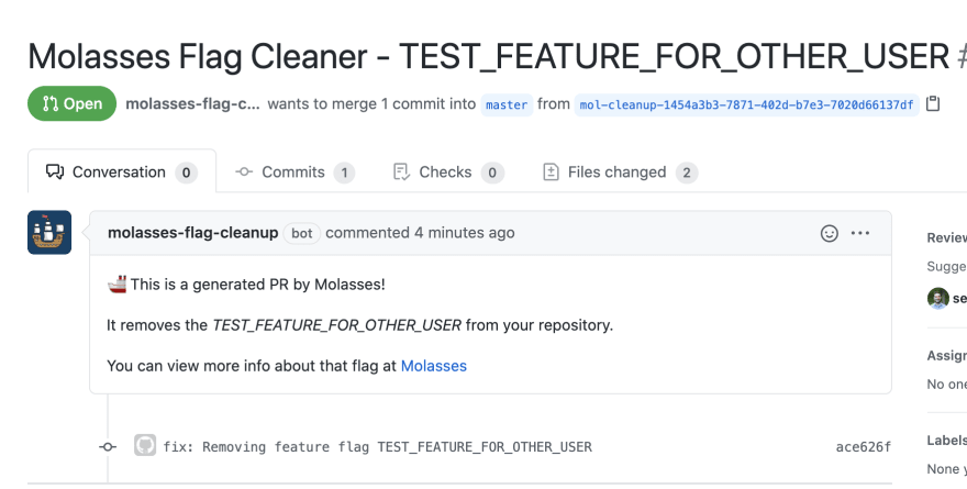 A github PR opened by Molasses to clean up code