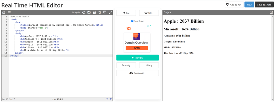 Real Time HTML Editor