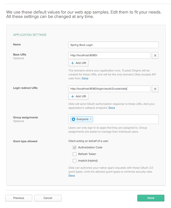 Okta configuration