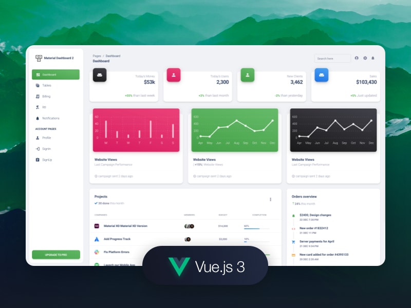 Vue Material Dashboard - Free Vue template.