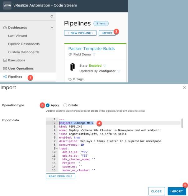 vRA Deploy Tanzu Guest Cluster - Code Stream - Import Pipeline - Deploy Tanzu Cluster