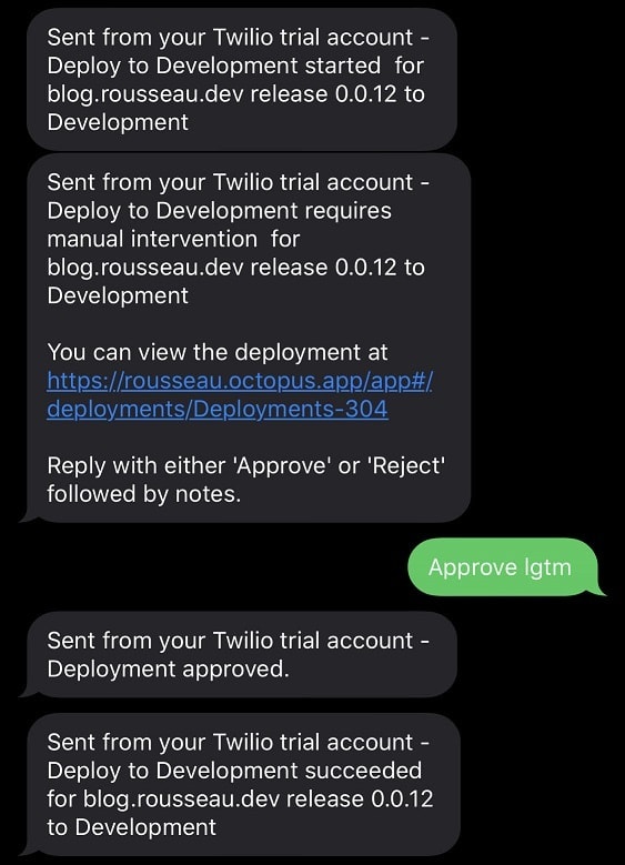 Series of messages to and from Twilio