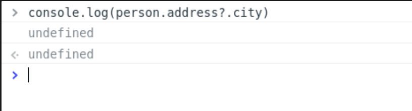 Code example using optional chaining operator. Here we don't get any error