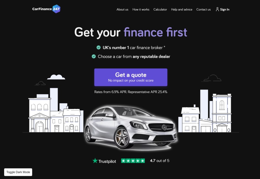 Dark design homepage.
