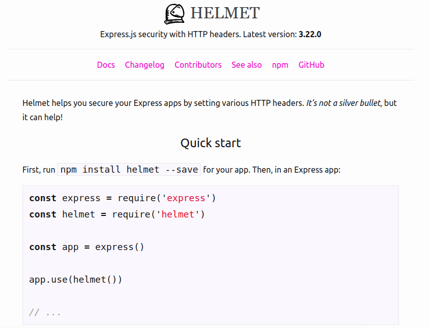 Helmet sales js npm