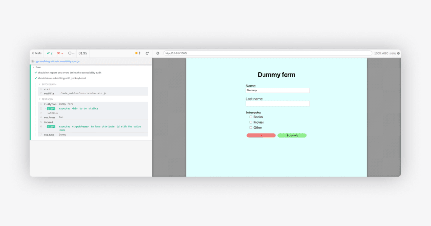 Cypress Test Runner with passing test after introducing simple keyboard navigation