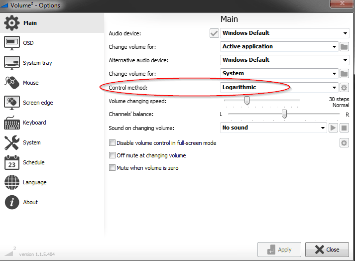 Volume2 Options Logarithmic