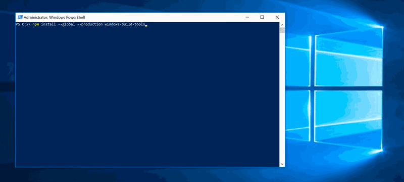 PowerShell showing Windows Build Tools being installed