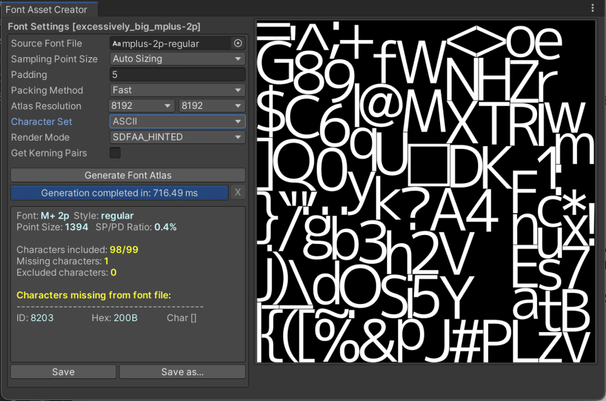 Log for big font atlas