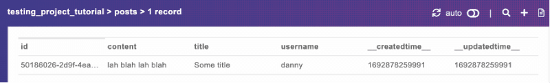 Posts table in HarperDB studio now contains a post