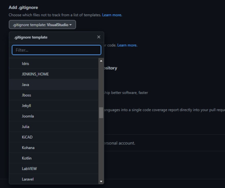 Selecting a .gitignore File