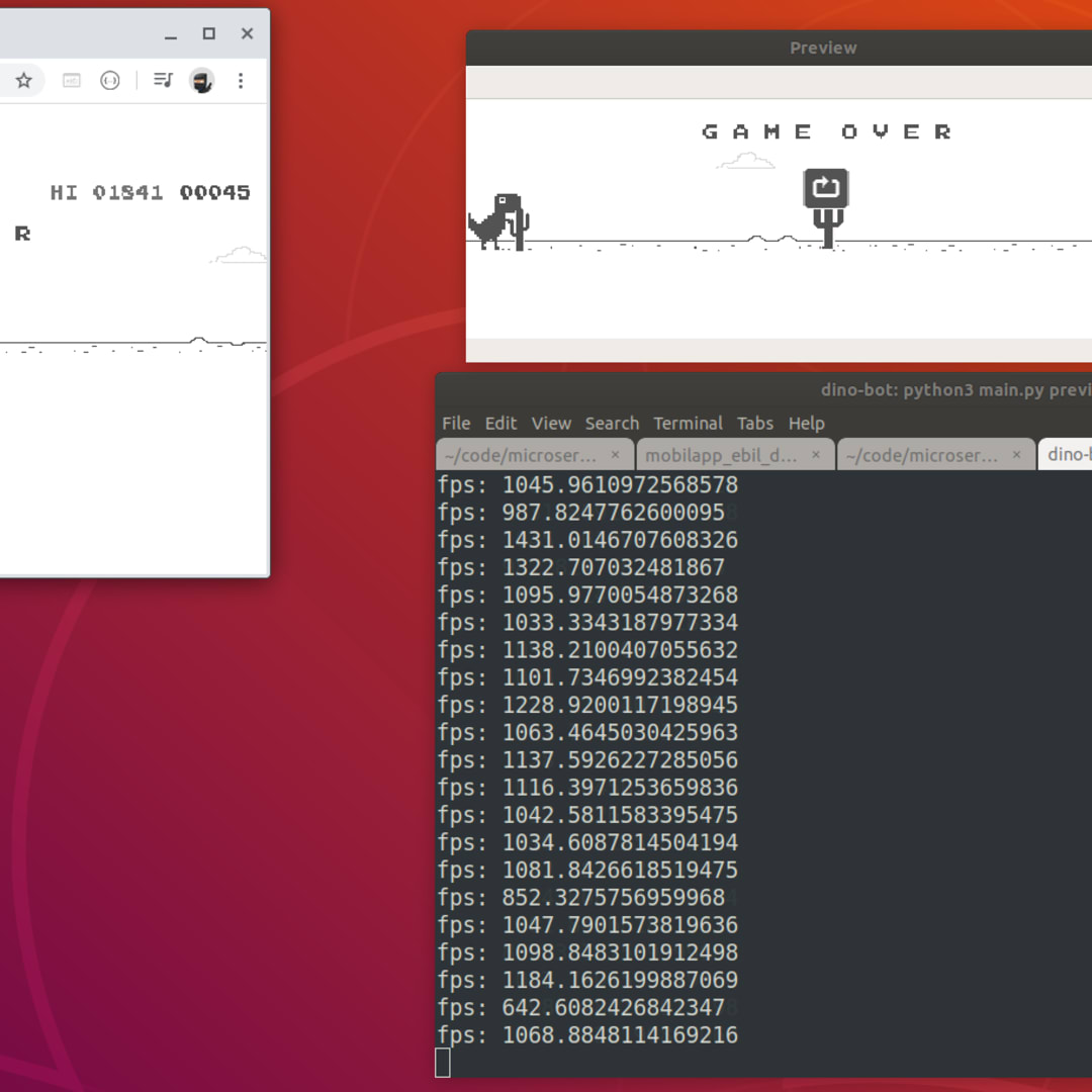 GitHub - Raamyy/Chrome-Dino-Bot: A bot built using Python that plays Chrome  Dinosaur Game 🐍