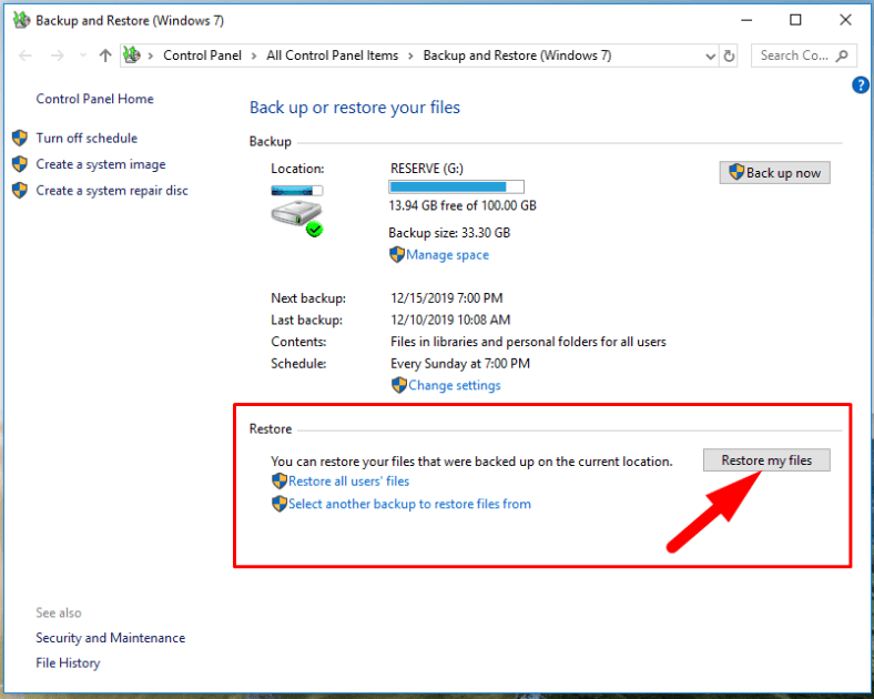 backup and restore window