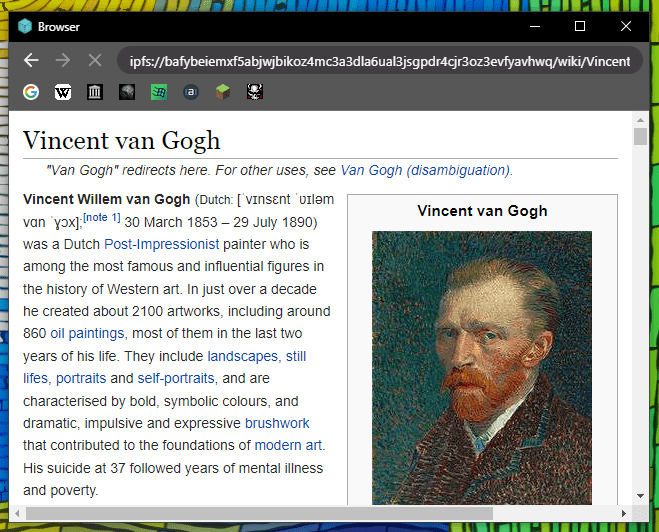 ipfs://bafybeiemxf5abjwjbikoz4mc3a3dla6ual3jsgpdr4cjr3oz3evfyavhwq/wiki/Vincent_van_Gogh.html