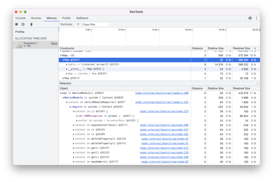 Chrome Dev Tools Snapshot View