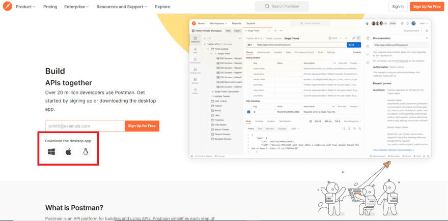 Postman main page
