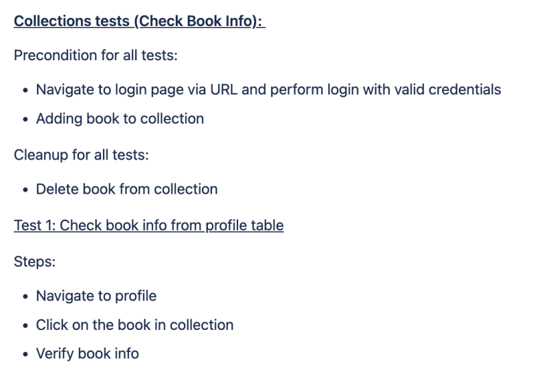 Collections tests (Check Book Info)