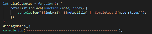 displayNotes() function
