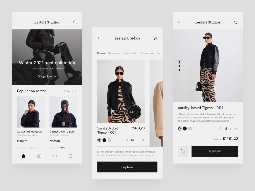 by [Firman Jabbar](https://dribbble.com/shots/16998375-Lestari-e-commerce-fashion-apps)