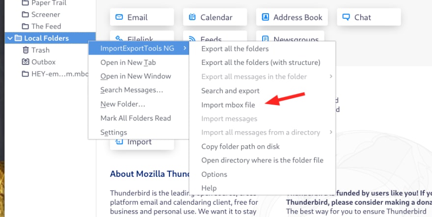Importing mbox file to Thunderbird