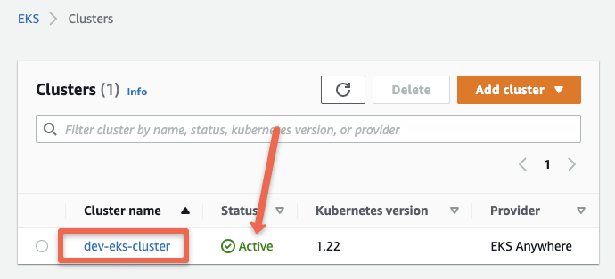 EKS anywhere cluster console