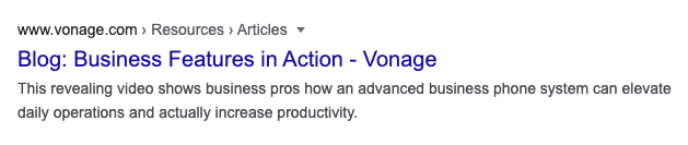 Showing Vonage.com breadcrumbs in a Google result