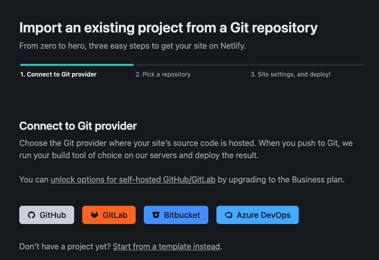 Options for connecting to git repository