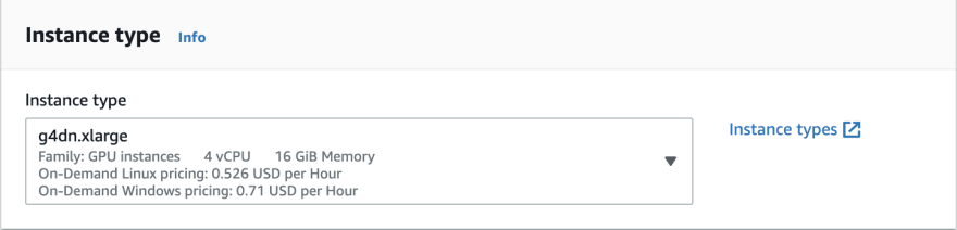 Image of AWS Instance Type selection box