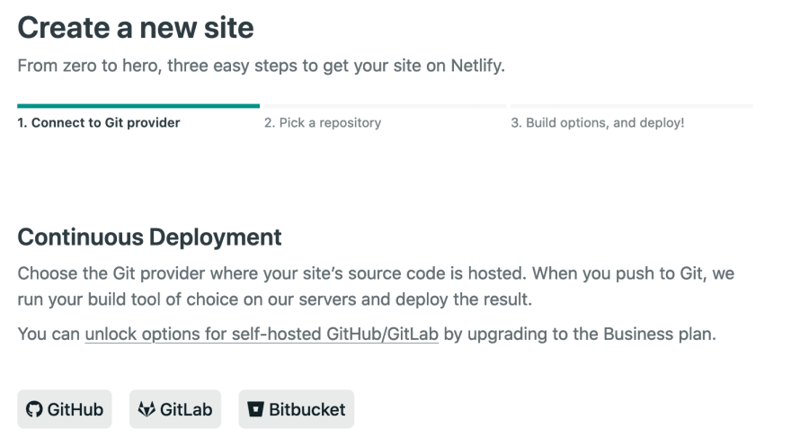 Netlify new site continuous deployment provider