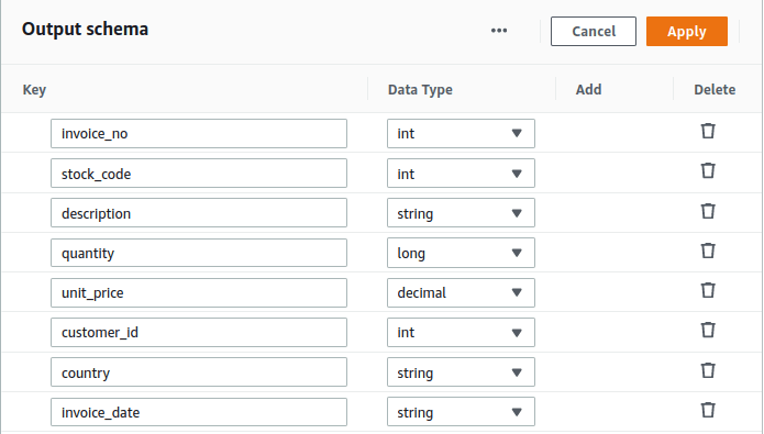 Output schema tab