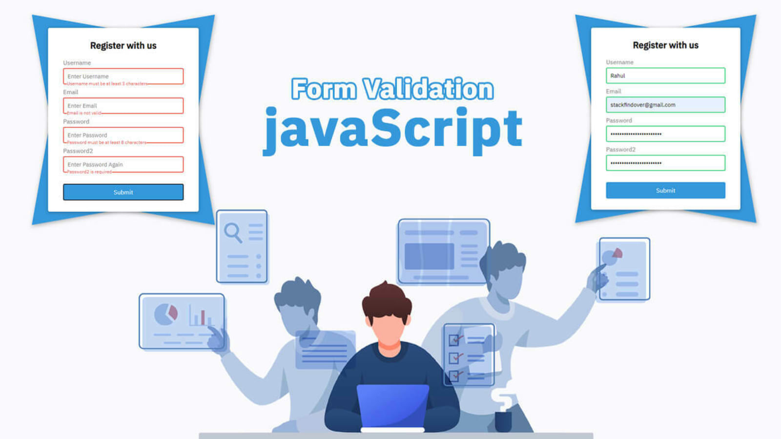 Compile user. Forms JAVASCRIPT. Form validation. Registration form. Stackfindover.