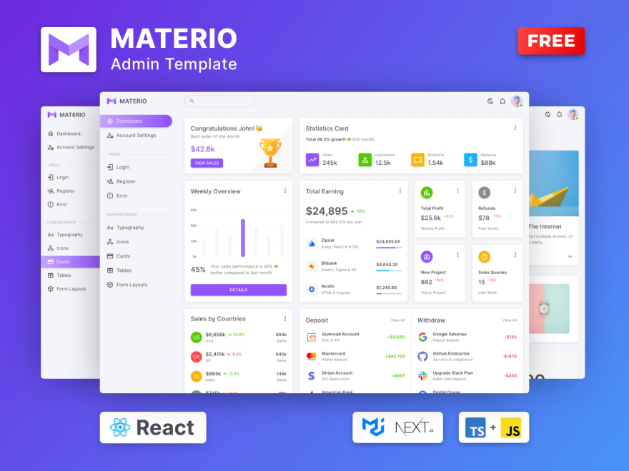Materio Free React Admin Template