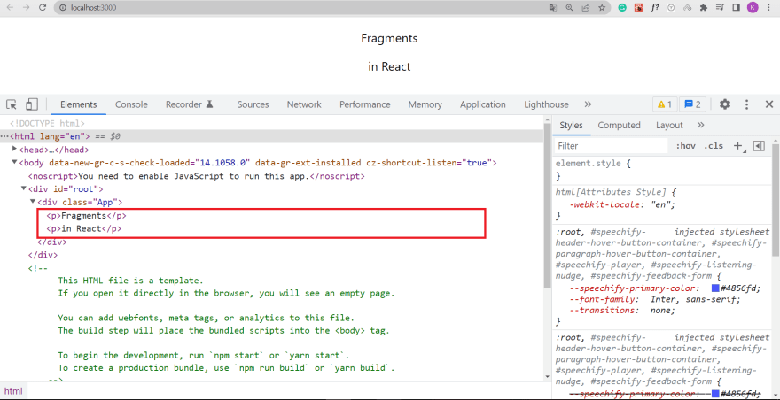 importing react fragment