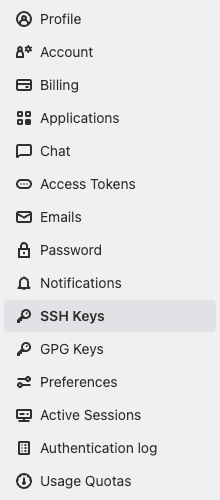 SSH Keys from menu list
