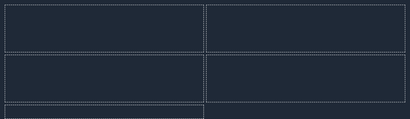 Five grid cells arranged into multiple rows. The first two rows have a fixed height while the third shrinks to fit its content.