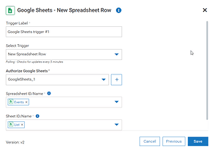 Google Sheets trigger configuration