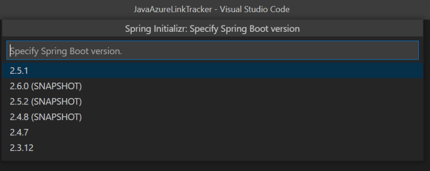 Selecting Spring Boot version in VS Code.