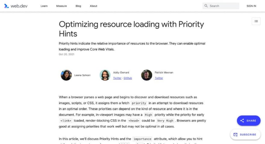 Optimizing resource loading with Priority Hints